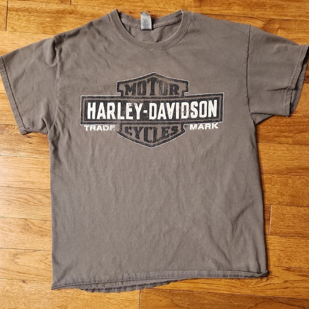 Vintage Harley-Davidson Gray Graphic Tee – Faded Logo Biker Shirt (L)
